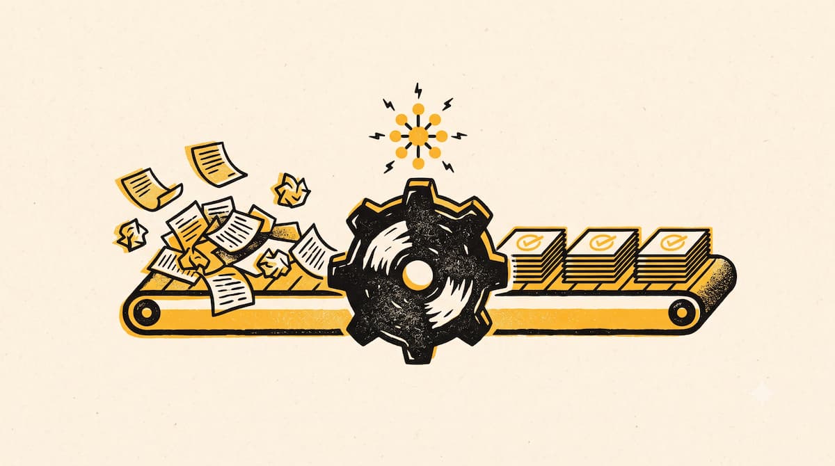 Ilustración risográfica sobre automatización de tareas en un negocio