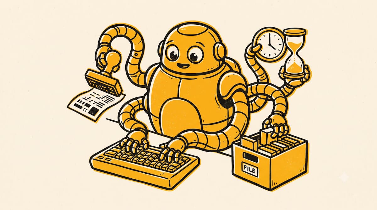 Ilustración risográfica sobre automatizar tareas con inteligencia artificial
